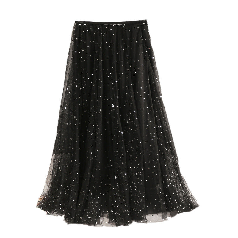 INS fairy skirt,bling starsmedium and long mesh gauze skirt  3719