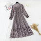 Narrow waist floral skirt children's French Long Sleeve Chiffon Dress  3902