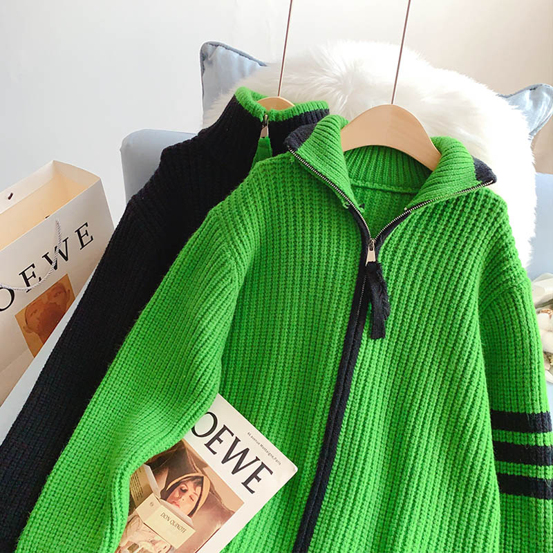 Lazy design high neck zipper sweater cardigan women  4953