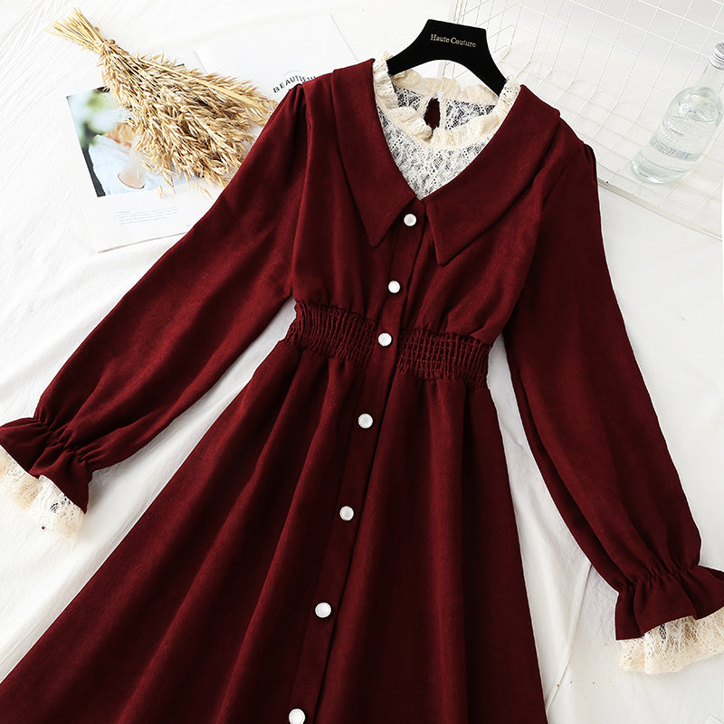 New French elegant lace stitching high waist slim temperament A-shaped skirt  4780