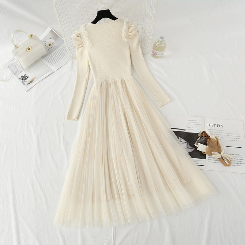 Design sense knitted long skirt temperament fairy skirt  4440