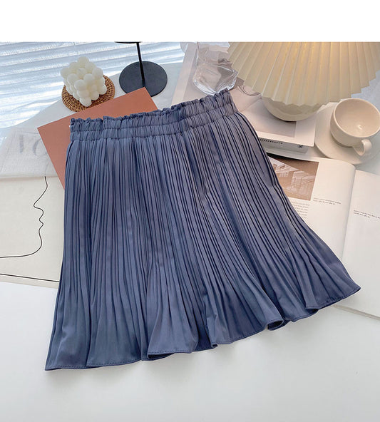 Foreign style solid color pleated high waist A-shaped skirt  5457