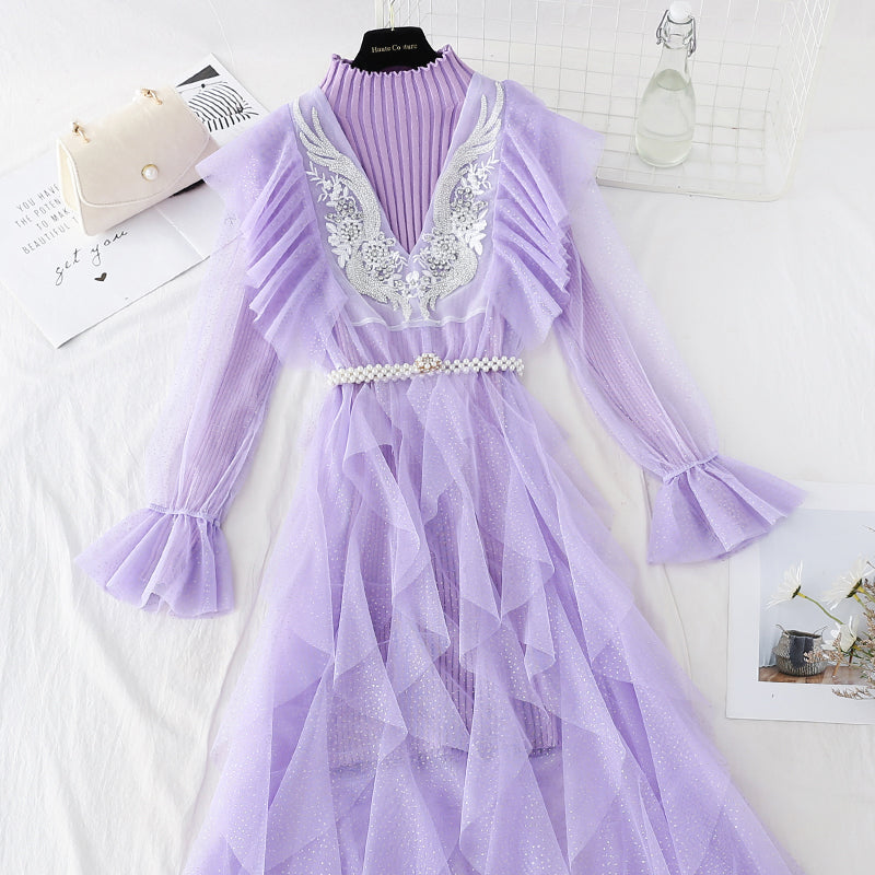 Light mature style, thin temperament, knitted dress, female  4406