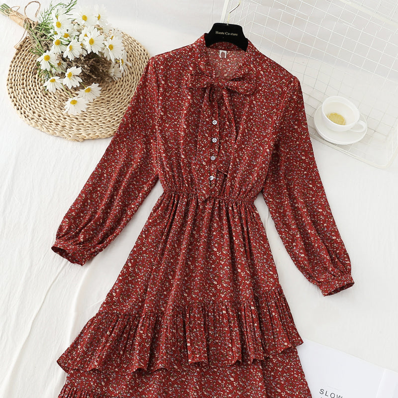 New irregular pleated Ruffle French Vintage chiffon long skirt  4823