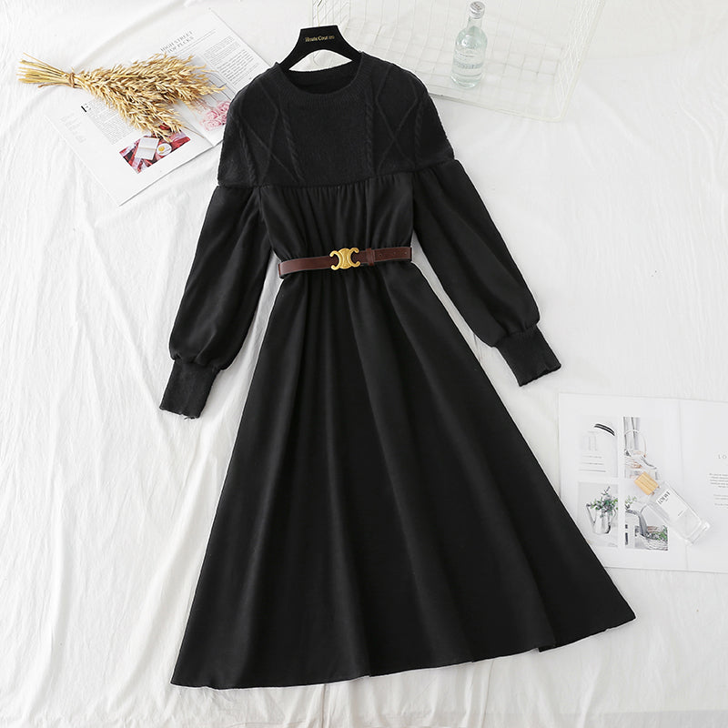 New Korean style stitched lace up with a slim waist and a dress inside  4561