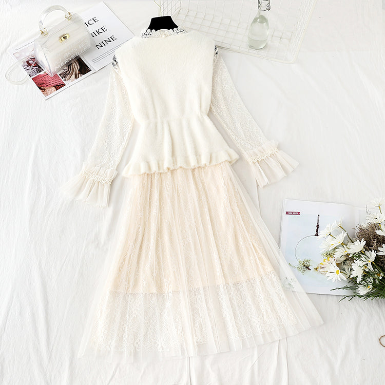 Dress with lace inside, ladies' temperament  4404