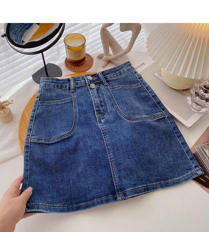 Denim skirt design small pocket high waist A-line casual skirt  5389
