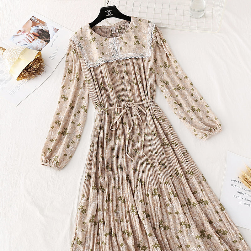 French retro lace doll collar floral skirt  4036