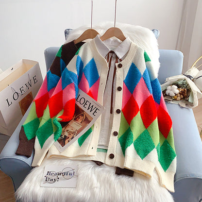 Contrast Lingge sweater coat cardigan design top  5249