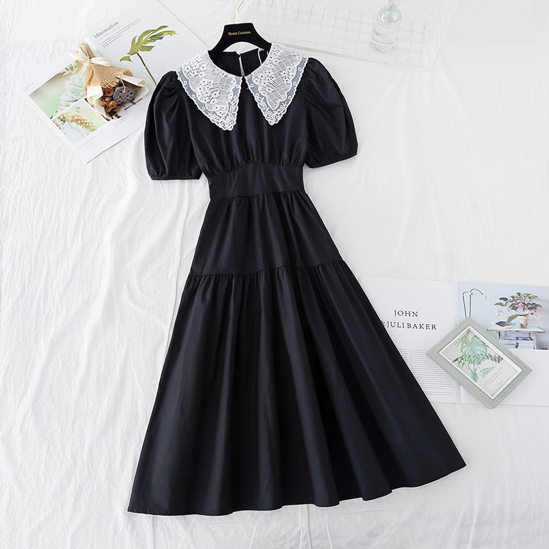 New style baby collar French waist closing skirt with thin temperament  4619