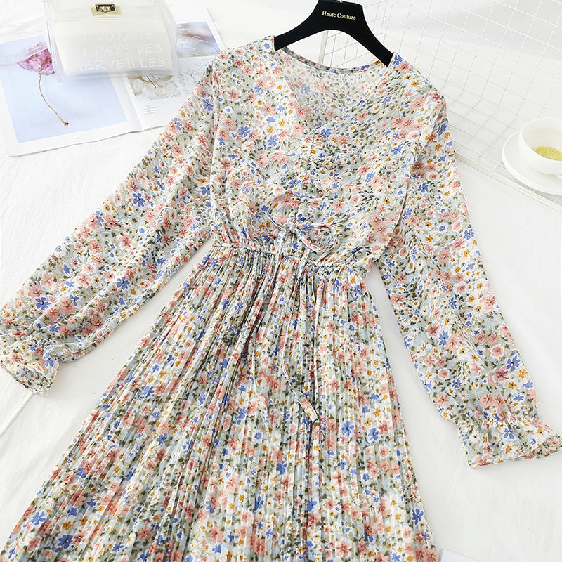 New lace up pleated waist for slim Pleated Chiffon Skirt  4712