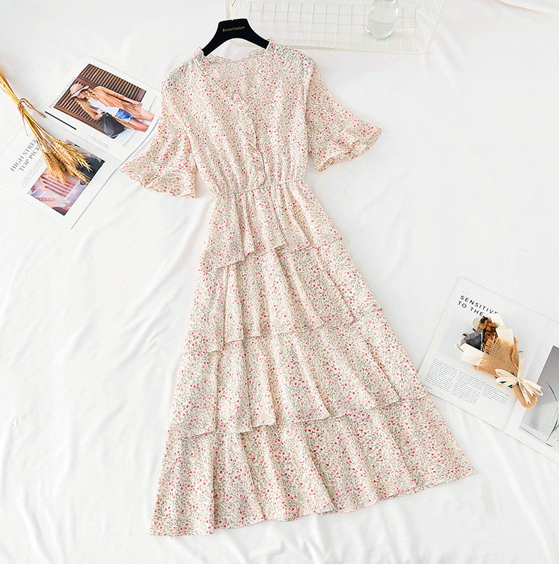 Die neue Taille ist schmal, französischer Retro-Chiffon-Kuchen-Langrock 4602