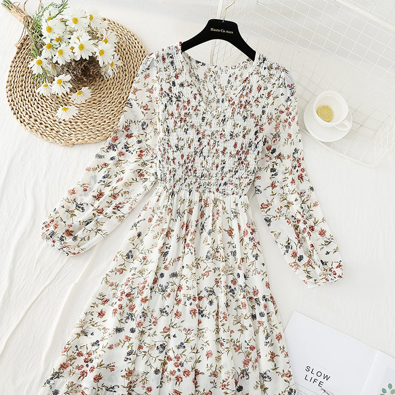 New French minority long skirt with pleated waist and thin A-line skirt  4832