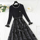 New mesh stitched small black skirt Hepburn embroidered skirt  4434