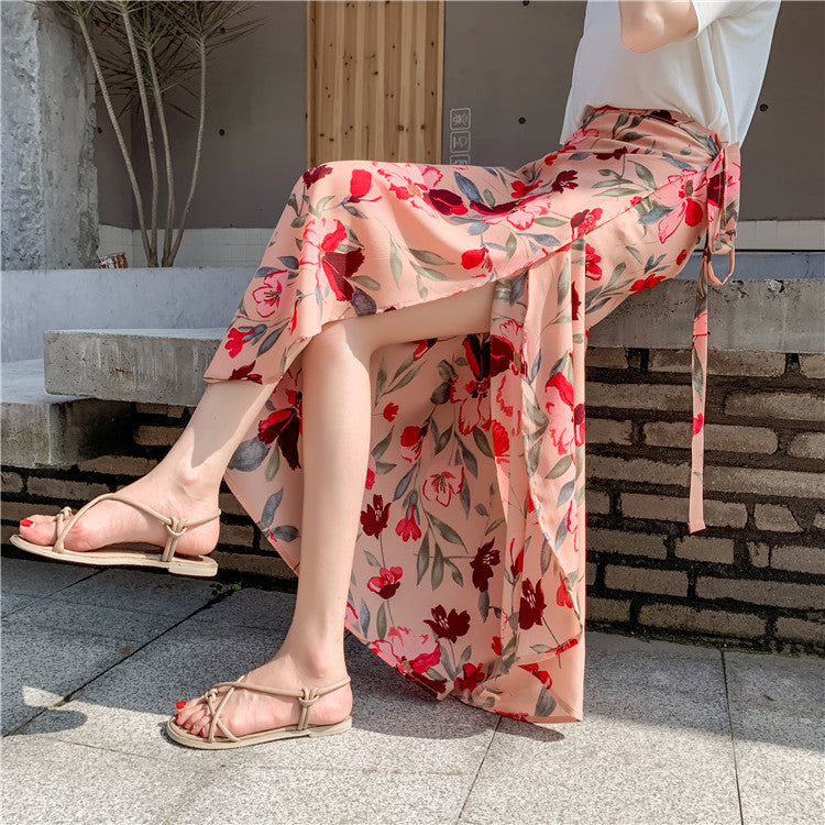 Summer, new style, chiffon split skirt, floral, high waist tie, beach sun protection holiday wrap skirt  3628