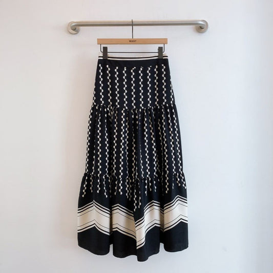 Nouvelle jupe, jupe à imprimé pois rétro cousue, jupe longue taille haute à motif ondulé 3678