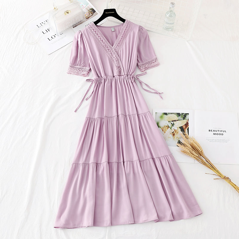 La nouvelle taille rétro française montre un tempérament mince, une jupe longue féerique 4610