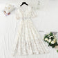 New French gentle V-neck Bubble Sleeve Chiffon fairy skirt  4876