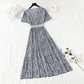 Cotton linen dress female V-neck floral dress waist  4245