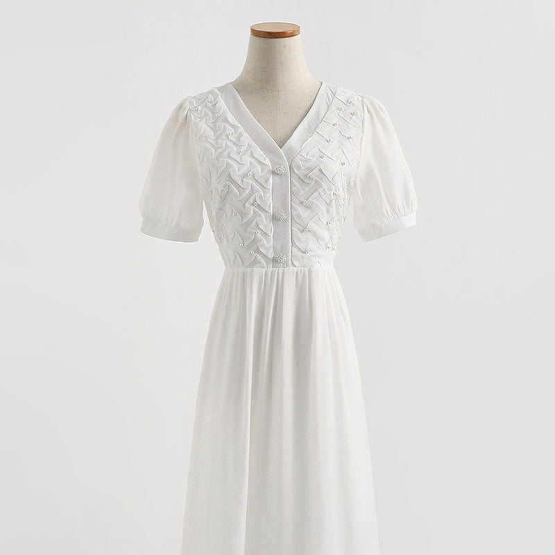 French design pleated bubble sleeve skirt  4278