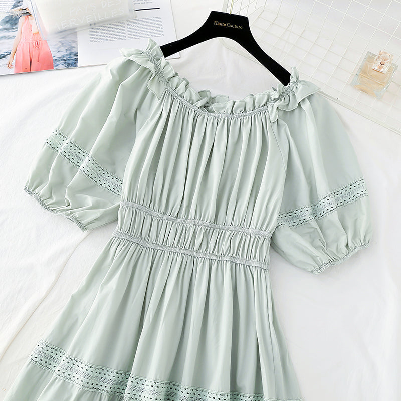 New style bubble sleeve temperament French light mature style slim skirt  4217