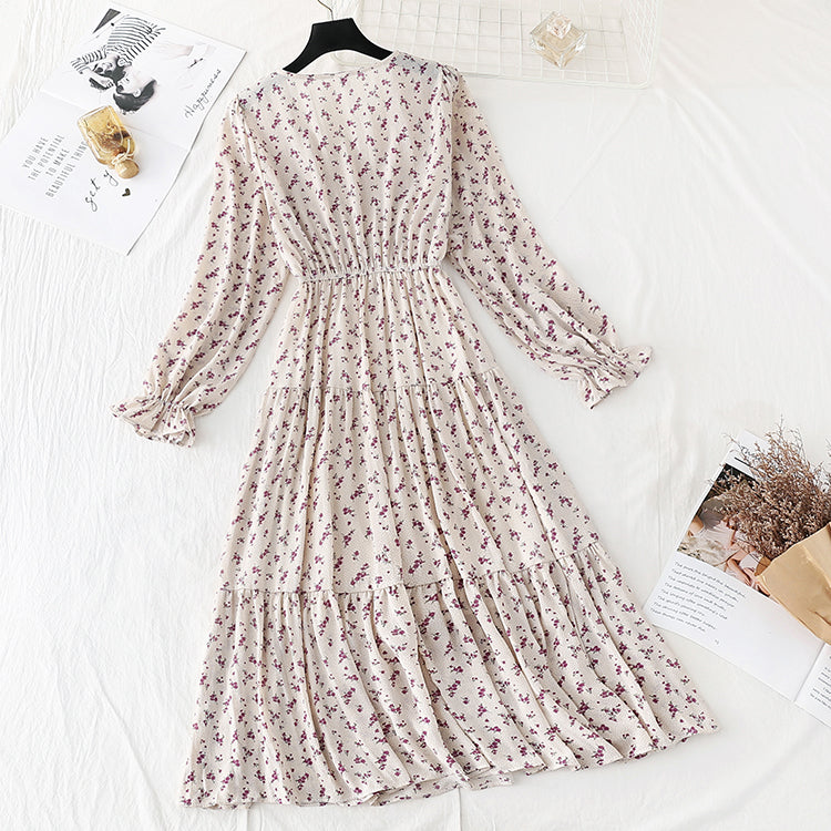 French retro thin fairy broken flower long skirt  3822