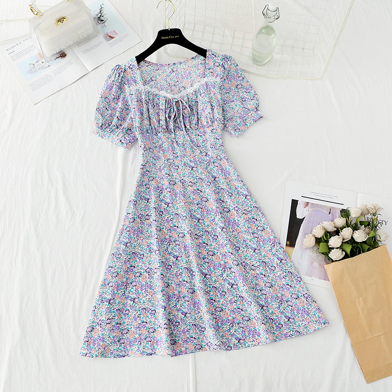 New style gentle wind sweet square collar lace temperament small skirt  4860