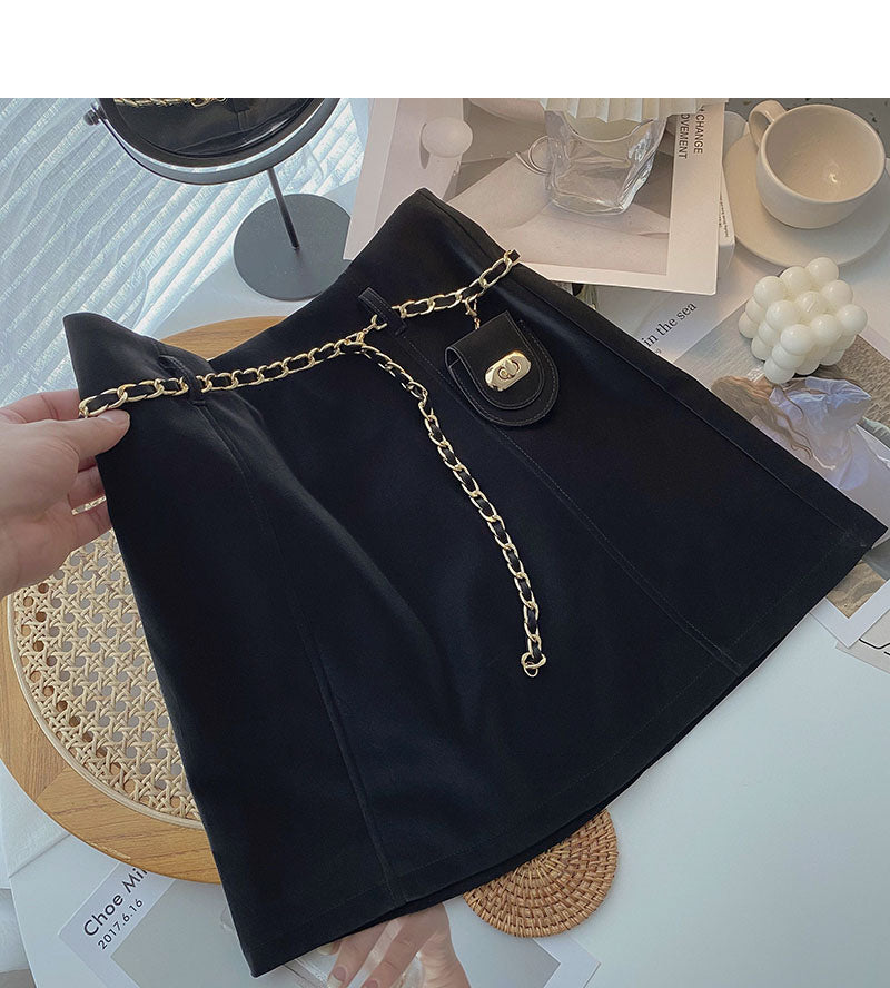 High waist retro chain A-line skirt, thin temperament  5278