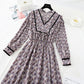 Narrow waist floral skirt children's French Long Sleeve Chiffon Dress  3902