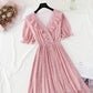New French V-neck sweet Ruffle gentle snow spun dress  4852