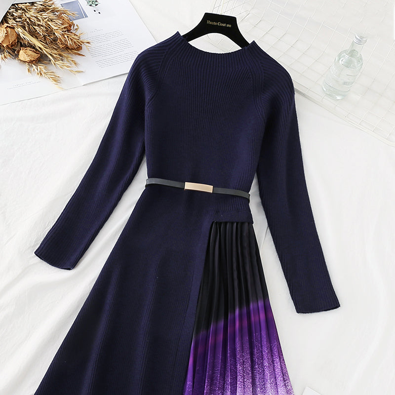 The new waist closing wool dress is over the knee  4769