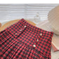 Korean double breasted design retro fashion thousand bird pleated skirt  5413