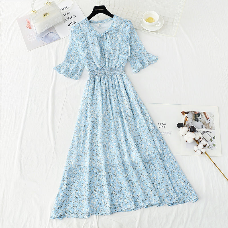 Slim tea break chiffon skirt retro floral long skirt  4892