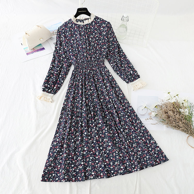 Patchwork-Blumenkleid aus Spitze mit unterem Rock für Damen 4056