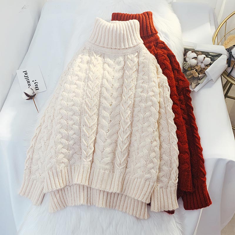 Red high neck twist sweater women's loose and lazy style  4911