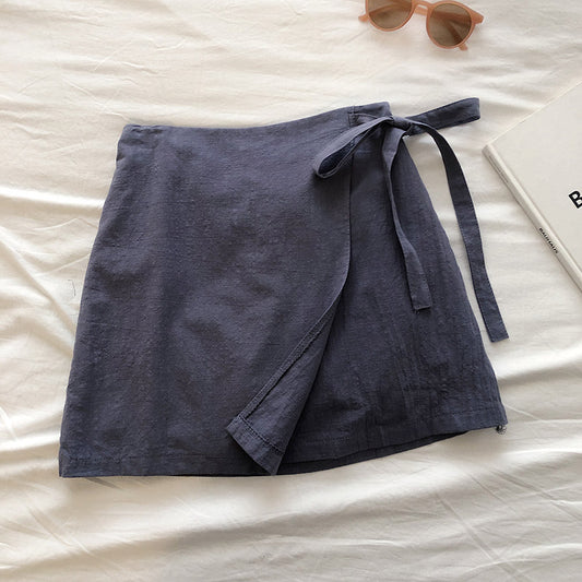 Jupe en chanvre de coton à lacets avec nœud papillon taille haute anti-ternissement 5337