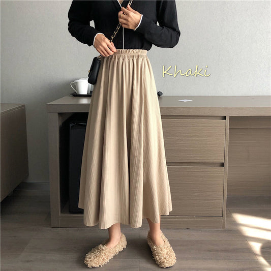 high waist splicing medium long skirt  3698