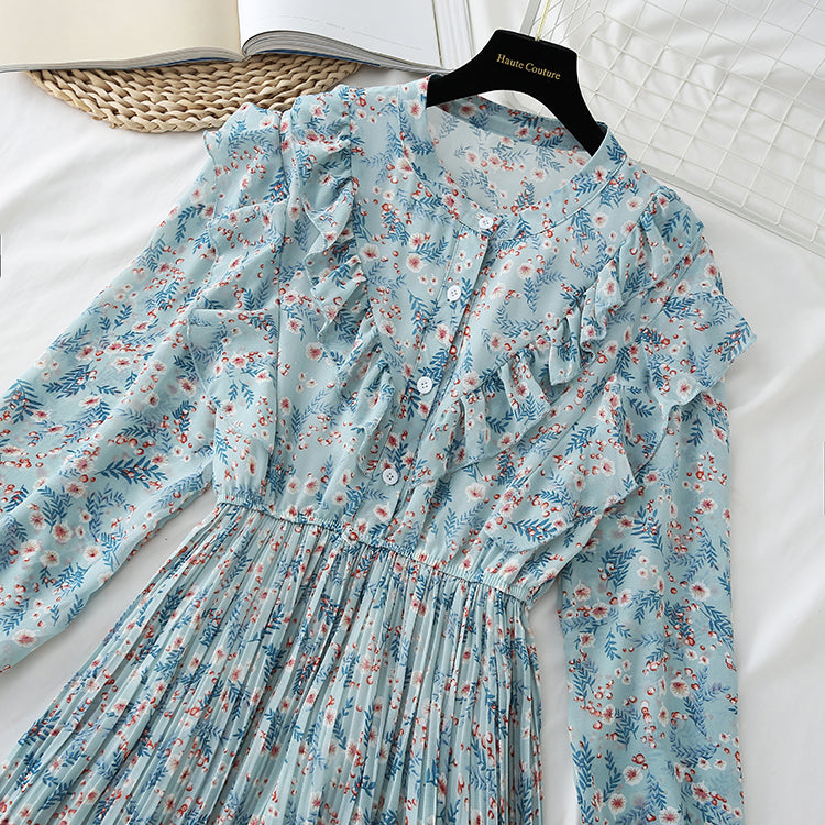 Neues plissiertes schmales Chiffonkleid 3866