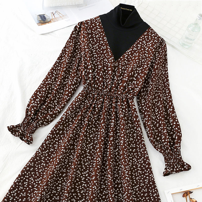 New medium length thick waist slim retro dress  4745