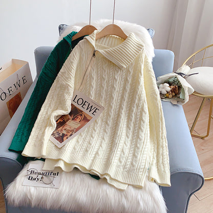 Premium design sense niche zipper turtleneck sweater  5045