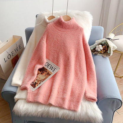 Imitation mink pink turtleneck sweater soft waxy female  4940