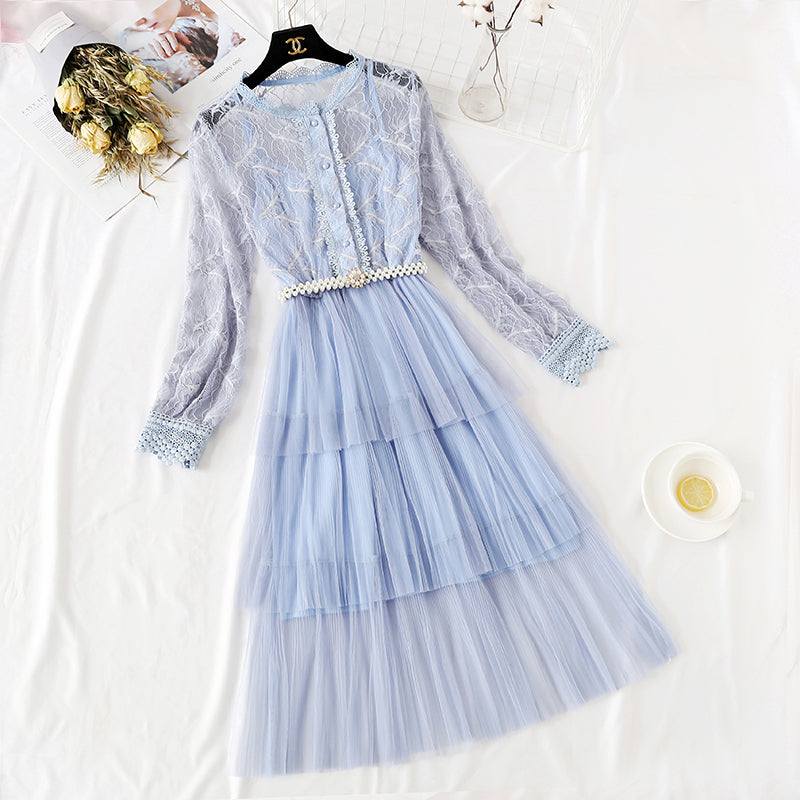 Minority lace mesh long skirt, celebrity temperament  4350