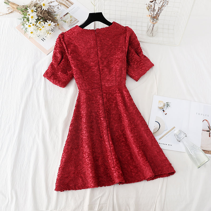 Design sense niche skirt Hepburn style high waist tweed  4802