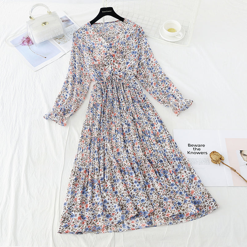 New lace up pleated waist for slim Pleated Chiffon Skirt  4712