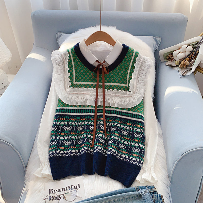 Retro national style knitted vest women's sweater vest  5107