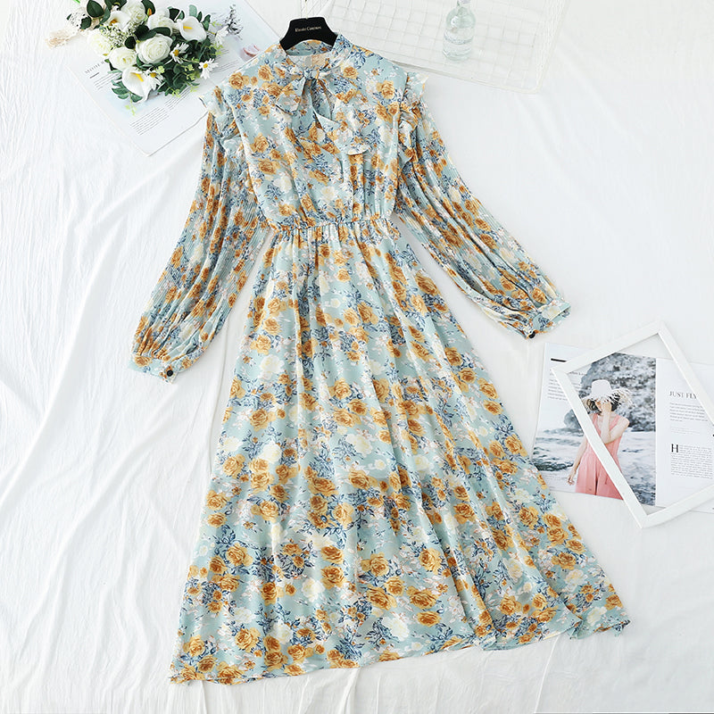 The new female Floral Chiffon dress is slim at the waist  4545