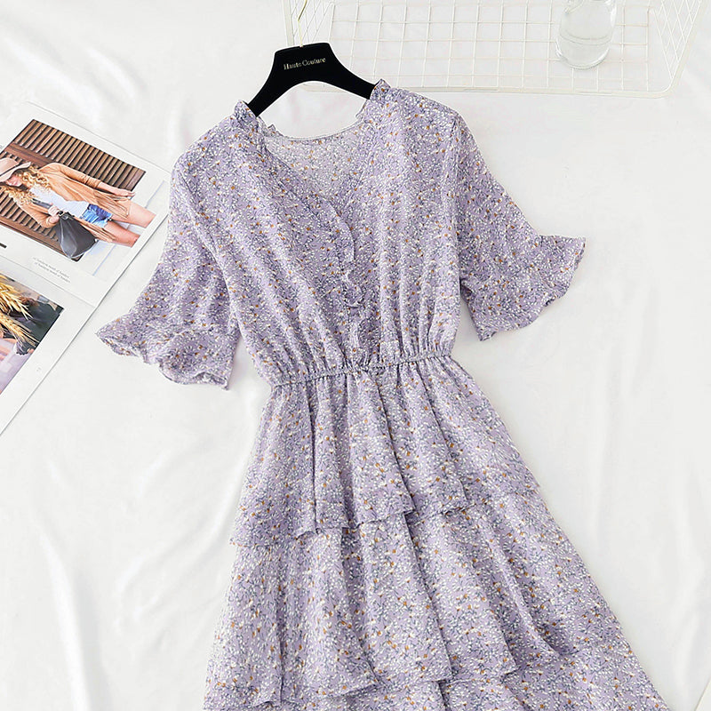 Die neue Taille ist schmal, französischer Retro-Chiffon-Kuchen-Langrock 4602