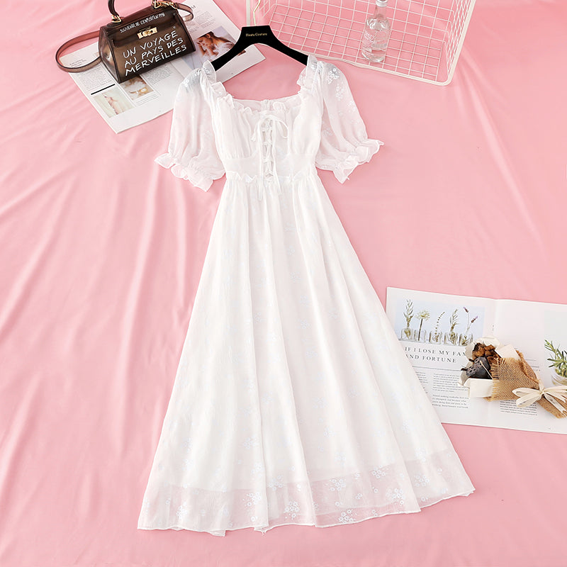 French dress with straight shoulder and slim waist  4653