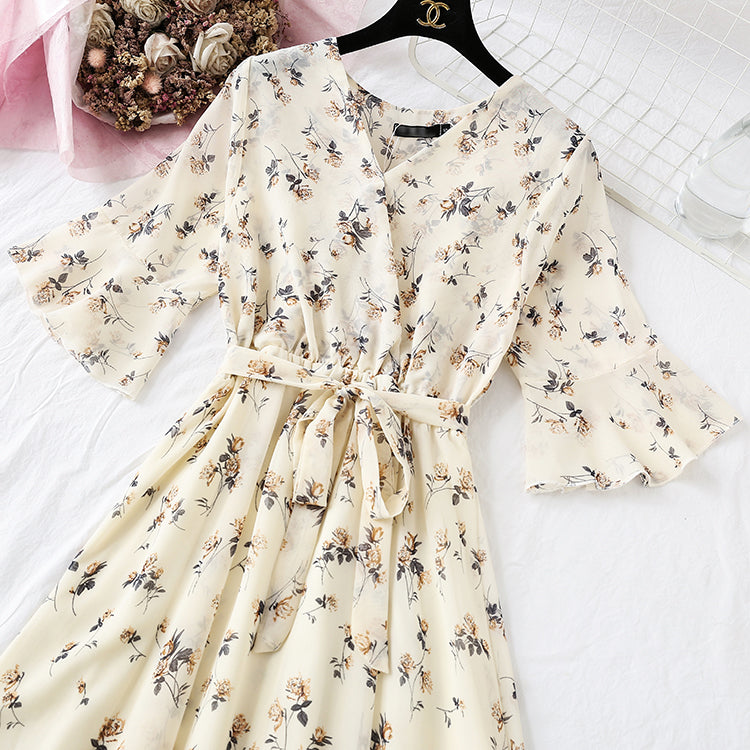 Floral Chiffon Dress French Platycodon skirt  4349
