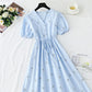 Cotton linen dress embroidered first love tea break skirt  4273
